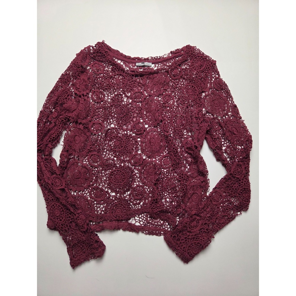 Charlotte Russe Lace Maroon‎ Polyester Long Sleeve Top Size XL